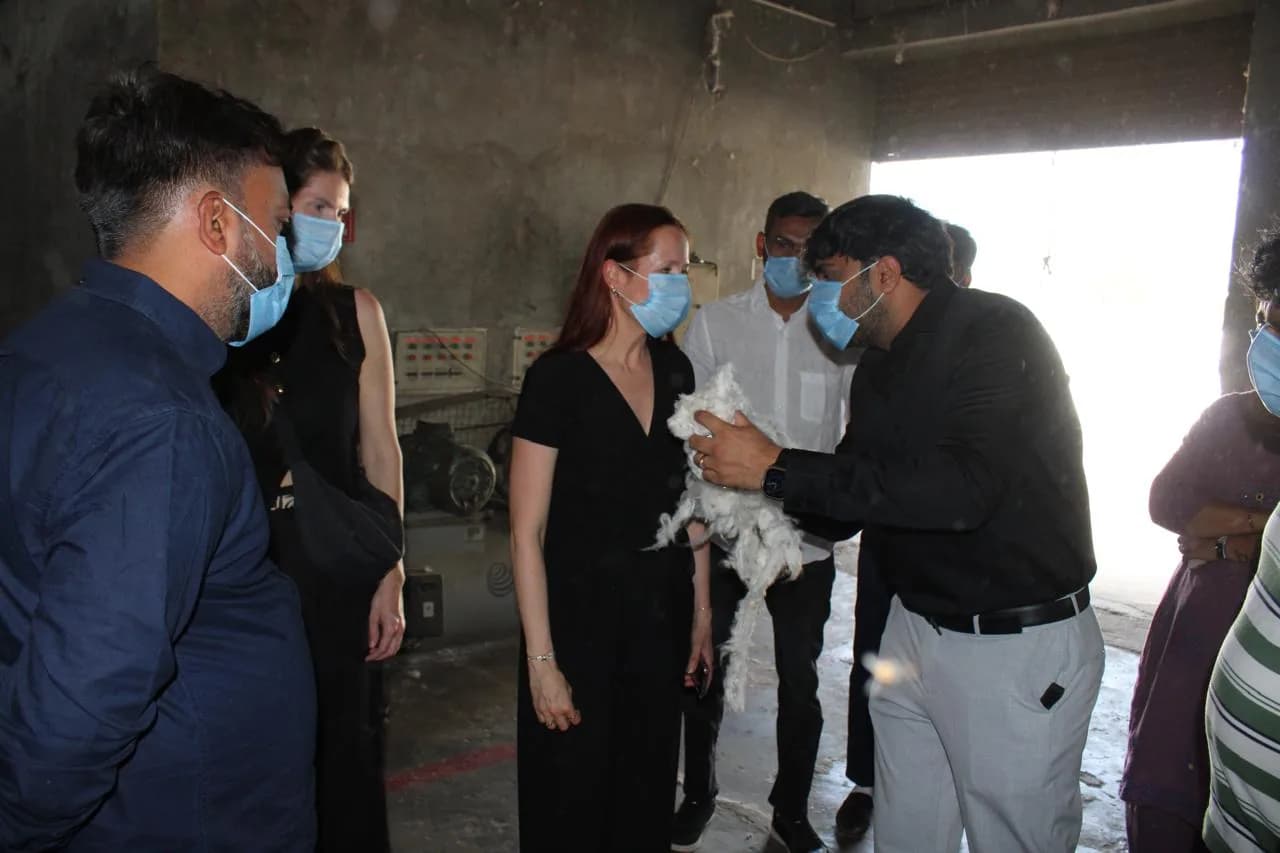 Buyers inspecting a cotton sample