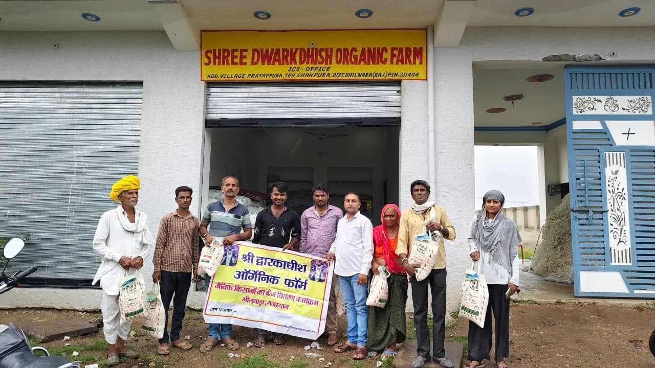 Farmers at an organic farm during an input distribution