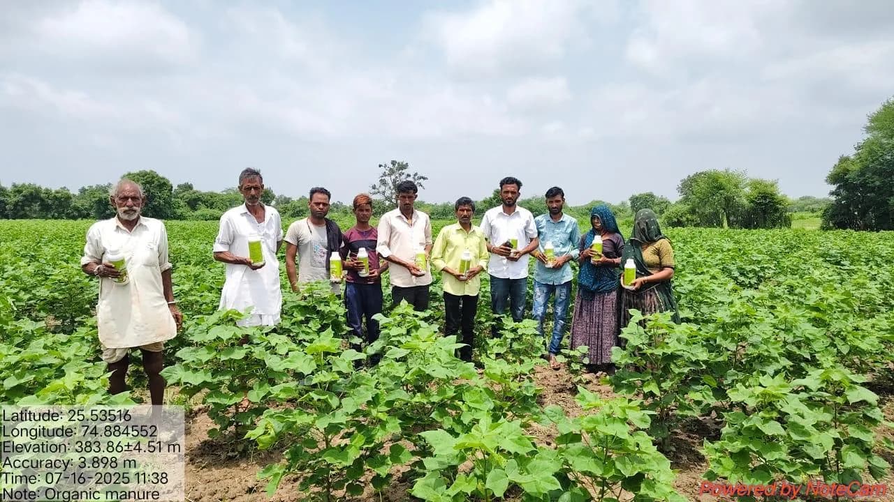Field visit with farmers in an organic cotton crop
