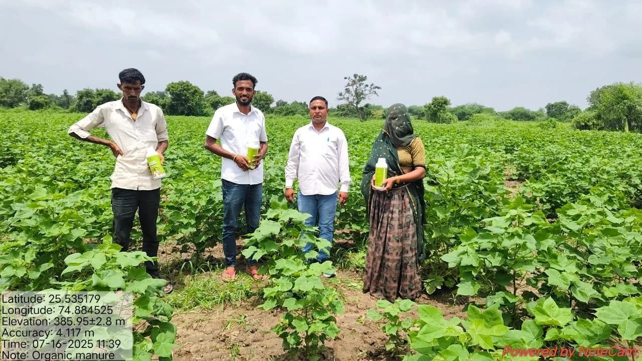 Field visit with farmers in an organic cotton crop