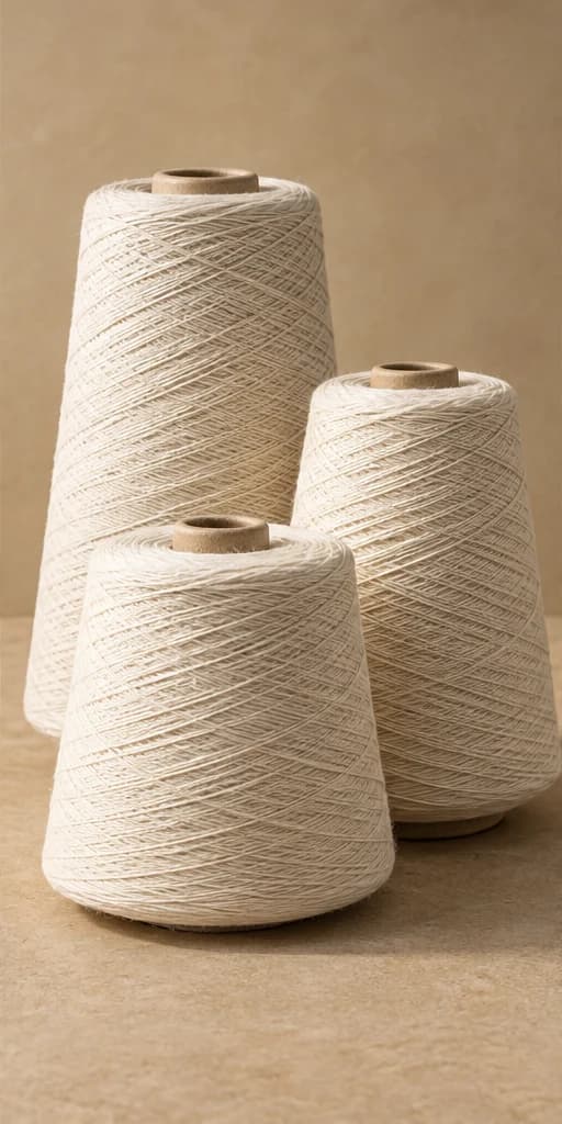Natural ivory cotton yarn cones showing fine thread texture